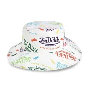 Von Dutch Originals Multi Color Logo Print Bucket Hat White Men Streetwear Y2K